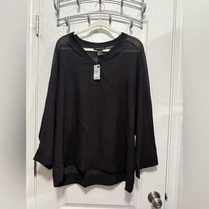 NWT Ashley Stewart Women's 14/16w sheer Black V Neck Blouse Plus Size New dolman
